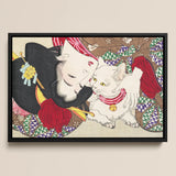 Japanese Woman and Cat - Yoshitoshi Art Print / Canvas, 17x12’’ / A3 / Black Frame, Posters Prints & Visual Artwork, Toby Leon