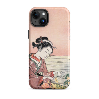 Japanische Frau pflückt Chrysantheme - Suzuki Harunobu Iphone Case, 15 Plus / Matt, Handyhüllen, Toby Leon