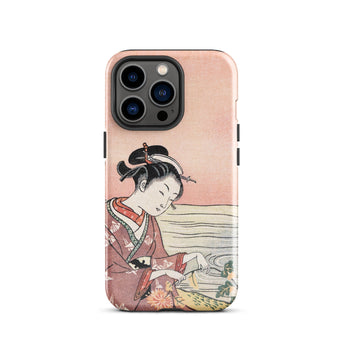 Japanese Woman Picking Chrysanthemum - Suzuki Harunobu Phone Case Iphone 13 Pro / Gloss Pink Traditional Illustration Patterned, Her,