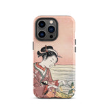 Japanese Woman Picking Chrysanthemum - Suzuki Harunobu Phone Case Iphone 13 Pro / Matte Pink Traditional Illustration Red, Her, Harunobu’s