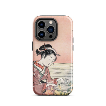 Japanese Woman Picking Chrysanthemum - Suzuki Harunobu Phone Case Iphone 14 Pro / Gloss Pink Traditional Illustration Patterned, Her,