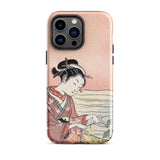 Japanese Woman Picking Chrysanthemum - Suzuki Harunobu Phone Case Iphone 14 Pro Max / Gloss Soft Pink Traditional Illustration, Her,