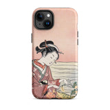 Japanese Woman Picking Chrysanthemum - Suzuki Harunobu Phone Case Iphone 15 Plus / Matte Soft Pink Traditional Illustration, Her,