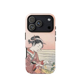 Japanese Woman Picking Chrysanthemum - Suzuki Harunobu Phone Case Iphone 17 Pro / Gloss Pink Phone Case Detailed Illustration Traditional