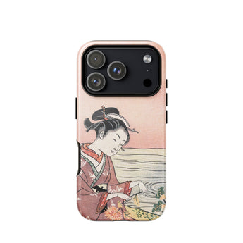 Japanese Woman Picking Chrysanthemum - Suzuki Harunobu Phone Case Iphone 17 Pro / Gloss Pink Phone Case Detailed Illustration Traditional