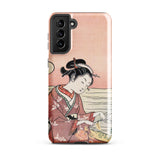 Japanese Woman Picking Chrysanthemum - Suzuki Harunobu Phone Case Samsung Galaxy S21 Plus / Gloss Pink Red Illustrated Phone Case