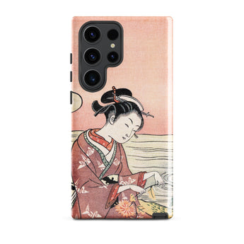 Japanese Woman Picking Chrysanthemum - Suzuki Harunobu Phone Case Samsung Galaxy S23 Ultra / Gloss Pink Red Traditional Japanese