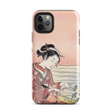 Japanese Woman Picking Chrysanthemum - Suzuki Harunobu Phone Case Iphone 11 Pro Max / Gloss Pink Phone Case Traditional Japanese