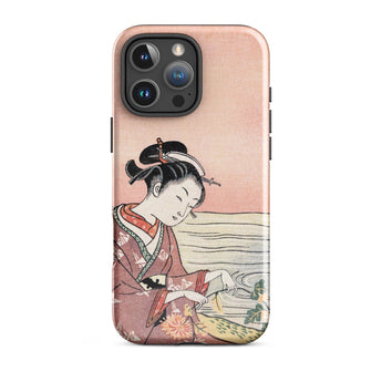 Japanese Woman Picking Chrysanthemum - Suzuki Harunobu Phone Case Iphone 16 Pro Max / Gloss Pink Phone Case Traditional Japanese