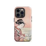 Japanese Woman Picking Chrysanthemum - Suzuki Harunobu Phone Case Iphone 14 Pro / Gloss Pink Phone Case Traditional Japanese Illustration
