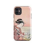 Japanese Woman Picking Chrysanthemum - Suzuki Harunobu Phone Case Iphone 11 / Gloss Pink Phone Case Traditional Japanese Illustration Woman