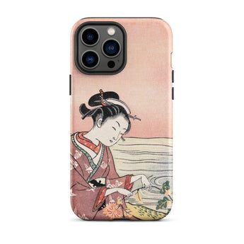 Japanese Woman Picking Chrysanthemum - Suzuki Harunobu Phone Case Iphone 13 Pro Max / Matte Pink Phone Case Traditional Japanese