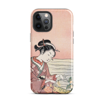 Japanese Woman Picking Chrysanthemum - Suzuki Harunobu Phone Case Iphone 12 Pro Max / Gloss Pink Phone Case Traditional Japanese