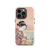 Japanese Woman Picking Chrysanthemum - Suzuki Harunobu Phone Case Iphone 13 Pro / Gloss Pink Phone Case Traditional Japanese Illustration