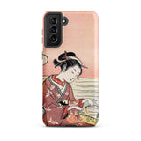 Japanese Woman Picking Chrysanthemum - Suzuki Harunobu Phone Case Samsung Galaxy S21 Plus / Matte Pink Phone Case Traditional Japanese