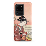 Japanese Woman Picking Chrysanthemum - Suzuki Harunobu Phone Case Samsung Galaxy S20 Ultra / Matte Pink Phone Case Traditional Japanese