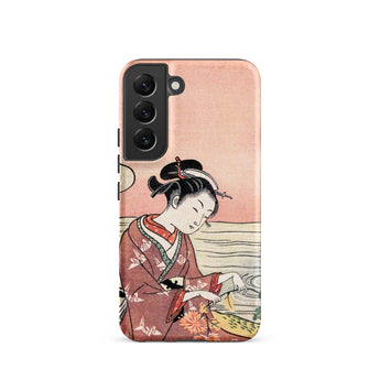Japanese Woman Picking Chrysanthemum - Suzuki Harunobu Phone Case Samsung Galaxy S22 / Matte Pink Phone Case Traditional Japanese