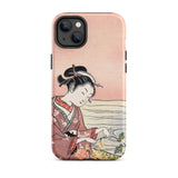 Japanese Woman Picking Chrysanthemum - Suzuki Harunobu Phone Case Iphone 14 Plus / Matte Pink Phone Case Traditional Japanese Woodblock