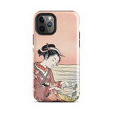Japanese Woman Picking Chrysanthemum - Suzuki Harunobu Phone Case Iphone 11 Pro / Gloss Pink Phone Case Traditional Japanese Woodblock