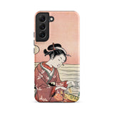 Japanese Woman Picking Chrysanthemum - Suzuki Harunobu Phone Case Samsung Galaxy S22 Plus / Matte Pink Phone Case Traditional Japanese