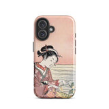 Japanese Woman Picking Chrysanthemum - Suzuki Harunobu Phone Case Iphone 16 / Gloss Rose Gold Phone Case Traditional Japanese Woodblock