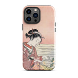 Japanese Woman Picking Chrysanthemum - Suzuki Harunobu Phone Case Iphone 13 Pro Max / Gloss Soft Pink Phone Case Delicate Illustration