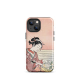 Japanese Woman Picking Chrysanthemum - Suzuki Harunobu Phone Case Iphone 13 Mini / Gloss Soft Pink Phone Case Delicate Illustration