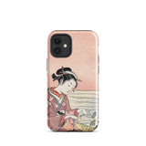 Japanese Woman Picking Chrysanthemum - Suzuki Harunobu Phone Case Iphone 12 Mini / Gloss Soft Pink Phone Case Delicate Illustration