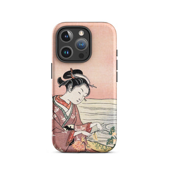 Japanese Woman Picking Chrysanthemum - Suzuki Harunobu Phone Case Iphone 16 Pro / Matte Soft Pink Phone Case Detailed Illustration