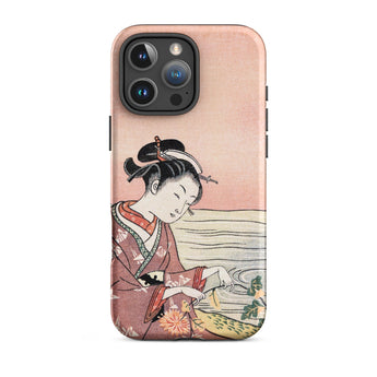Japanese Woman Picking Chrysanthemum - Suzuki Harunobu Phone Case Iphone 16 Pro Max / Matte Soft Pink Phone Case Traditional Japanese