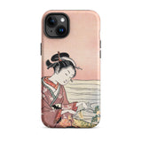 Japanese Woman Picking Chrysanthemum - Suzuki Harunobu Phone Case Iphone 15 Plus / Matte Soft Pink Phone Case Traditional Japanese