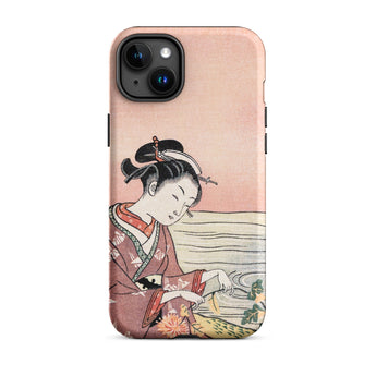 Japanese Woman Picking Chrysanthemum - Suzuki Harunobu Phone Case Iphone 15 Plus / Matte Soft Pink Phone Case Traditional Japanese