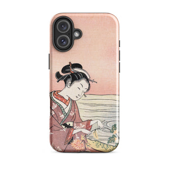 Japanese Woman Picking Chrysanthemum - Suzuki Harunobu Phone Case Iphone 16 Plus / Gloss Soft Pink Phone Case Traditional Japanese