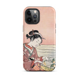 Japanese Woman Picking Chrysanthemum - Suzuki Harunobu Phone Case Iphone 12 Pro Max / Matte Soft Pink Phone Case Traditional Japanese