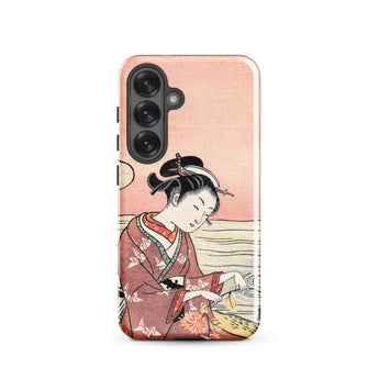 Japanese Woman Picking Chrysanthemum - Suzuki Harunobu Phone Case Samsung Galaxy S25 / Gloss Soft Pink Phone Case Traditional Japanese