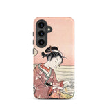 Japanese Woman Picking Chrysanthemum - Suzuki Harunobu Phone Case Samsung Galaxy S24 / Matte Soft Pink Phone Case Traditional Japanese