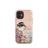 Japanese Woman Picking Chrysanthemum - Suzuki Harunobu Phone Case Iphone 12 Mini / Matte Soft Pink Phone Case Traditional Japanese Ukiyo-e