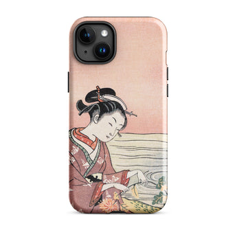 Japanese Woman Picking Chrysanthemum - Suzuki Harunobu Phone Case Iphone 15 Plus / Gloss Soft Pink Phone Case Traditional Japanese