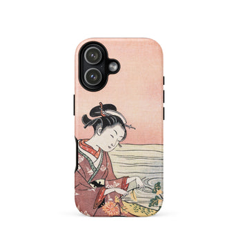 Japanese Woman Picking Chrysanthemum - Suzuki Harunobu Phone Case Iphone 17 / Matte Soft Pink Phone Case Traditional Japanese Woodblock
