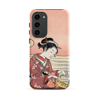 Japanese Woman Picking Chrysanthemum - Suzuki Harunobu Phone Case Samsung Galaxy S23 Plus / Matte Phone Case Traditional Japanese Woodblock
