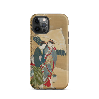 Japanese Women in Snow - Shunman Iphone Case, 12 Pro / Matte, Gold-colored Smartphone Case Illustration Two Women Traditional Japanese