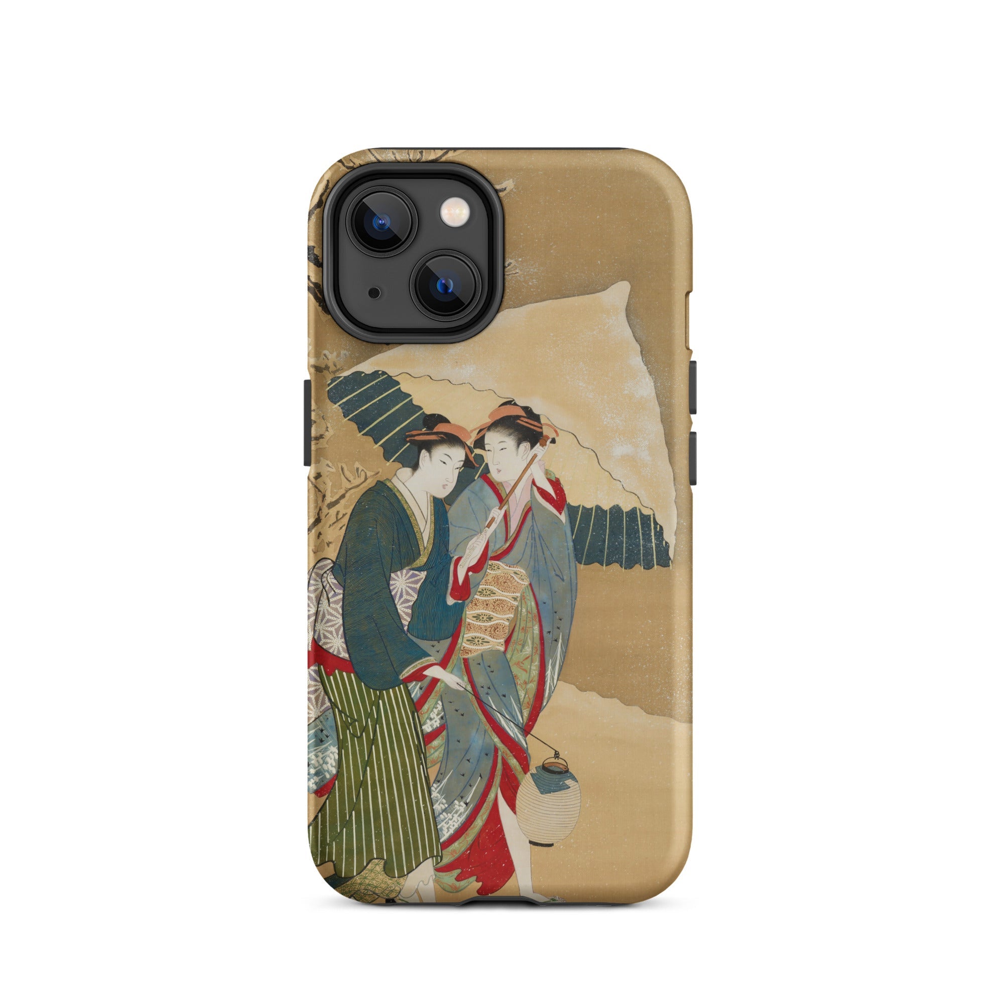 Japanese Women in Snow Shunman Iphone Case, 14 / Matte, Gold Colored Smartphone Case Illustration Two Women Traditional Japanese