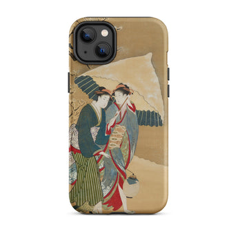 Japanese Women in Snow - Shunman Iphone Case, 14 Plus / Matte, Beige Iphone Case Illustration Two Women Traditional Japanese