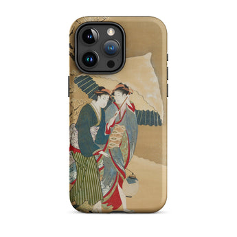 Japanese Women in Snow - Shunman Iphone Case, 15 Pro Max / Matte, Smartphone Case Traditional Japanese Painting Two Women Kimonos