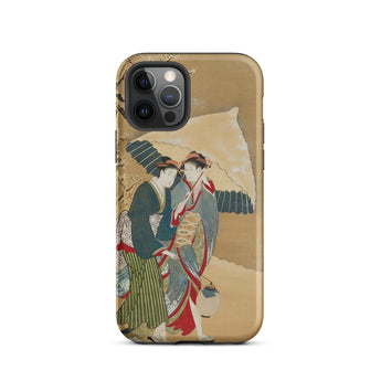 Japanese Women in Snow - Shunman Phone Case Iphone 12 Pro / Matte Gold-colored Smartphone Case Illustration Two Women Traditional Japanese