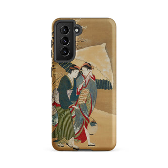 Japanese Women in Snow - Shunman Samsung Case, Galaxy S21 Fe / Matte, Smartphone Case Traditional Japanese Painting Two Women