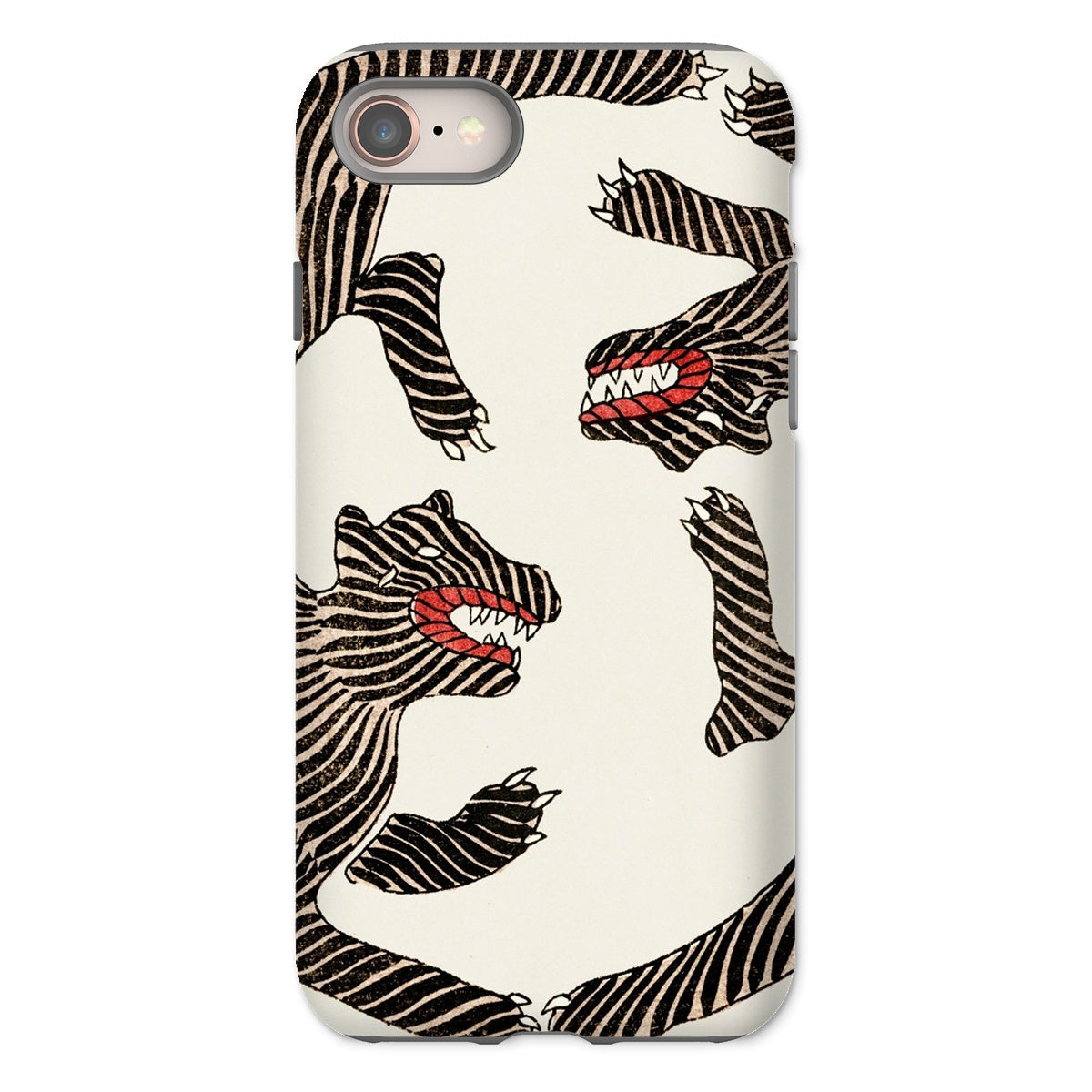 Japanese Woodblock Tiger Taguchi Tomoki Iphone Case, 8 / Matte, Phone Case Pattern Stylized Zebra Like Creatures Red Mouths