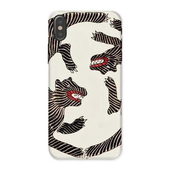 Japanese Woodblock Tiger - Taguchi Tomoki Phone Case Iphone x / Matte Pattern Stylized Zebra-like Creatures Red Mouths, Urban Jungles