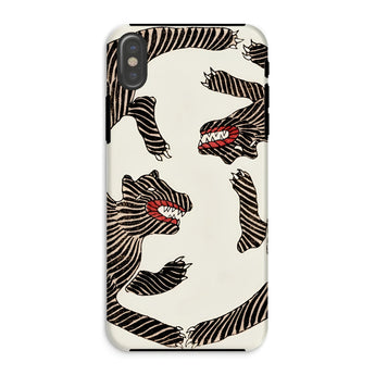 Japanese Woodblock Tiger - Taguchi Tomoki Phone Case Iphone Xs / Matte Pattern Stylized Zebra-like Creatures Red Mouths, Urban Jungles