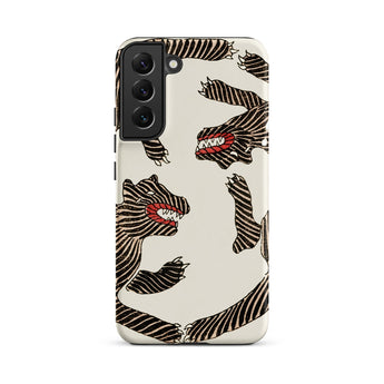 Japanese Woodblock Tiger - Taguchi Tomoki Phone Case Samsung Galaxy S22 Plus / Matte Cream-colored Phone Case Bold Black Red Zebra-striped